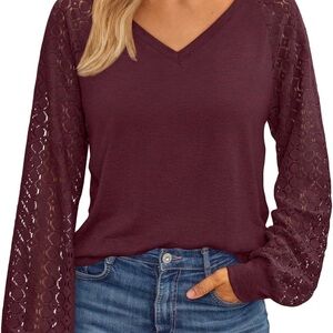 Womens Long Sleeve Lace Top Business Casual Blouses Trendy Fall Fashion Outfits